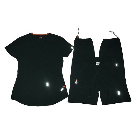 Code Happy Scrub Set in Black with Drawstrings at Bottoms size Xsmall - Picture 1 of 4